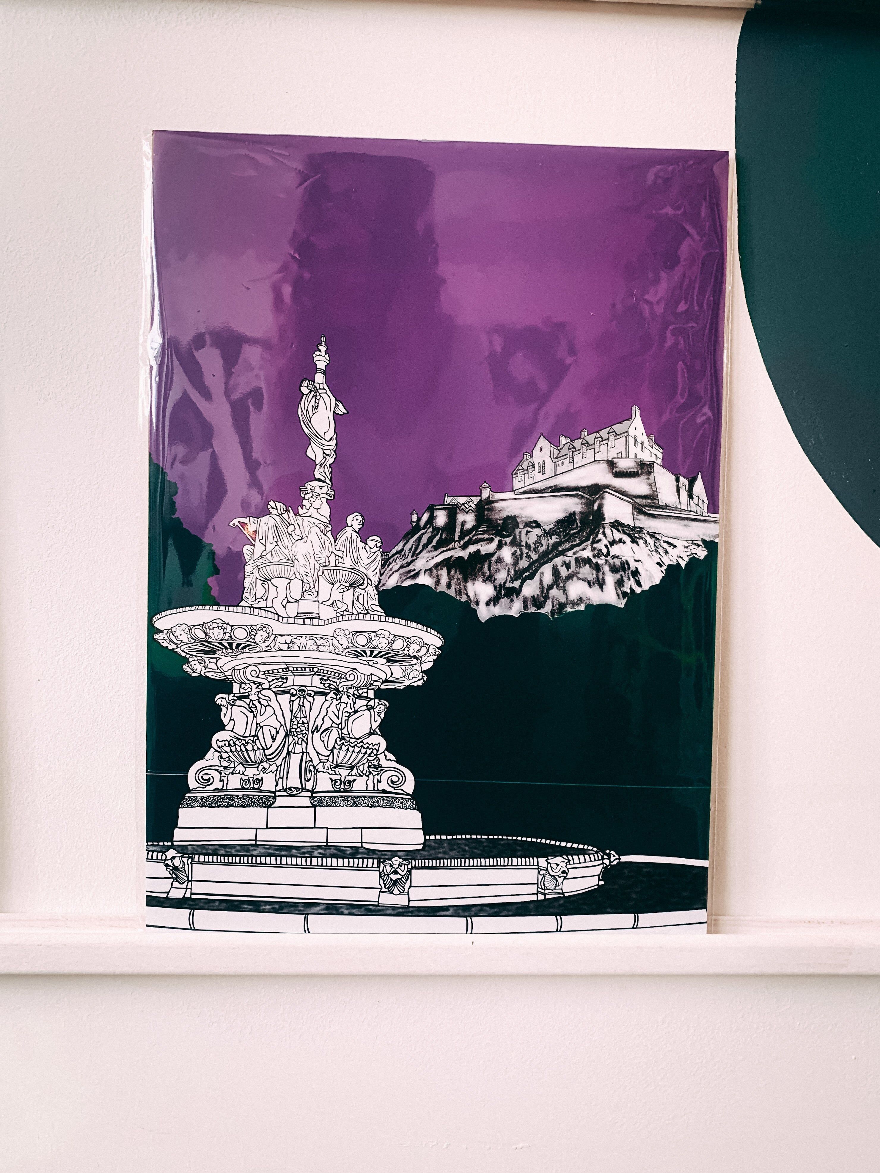 Stampa artistica della Fontana di Ross e del Castello di Edimburgo