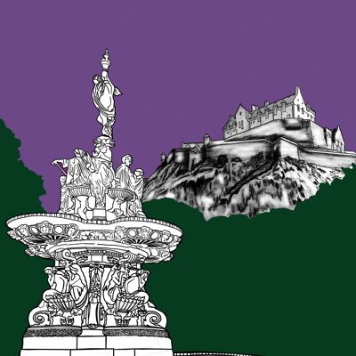 Cartolina della Fontana di Ross e del Castello di Edimburgo