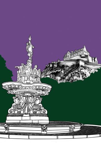 Fontaine de Ross et château d'Édimbourg Carte postale