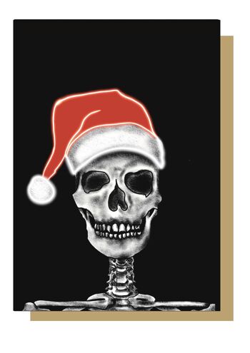 Carte De Noël Gothique Néon Crâne De Père Noël