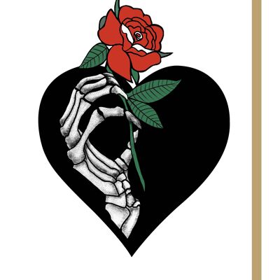 Tarjeta De Felicitación Gótica Romántica Esqueleto Con Rosa
