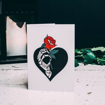 Squelette avec carte de vœux gothique romantique rose 2
