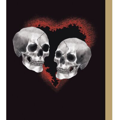 Carte gothique de coeur rouge de couple de crâne