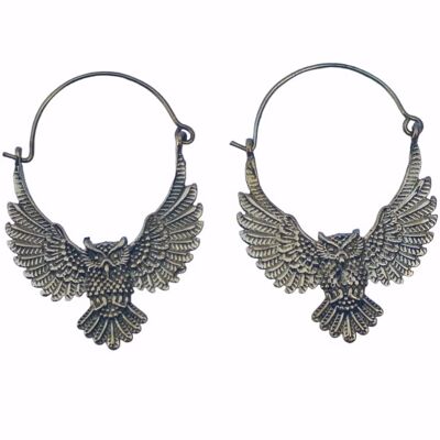 Flying Eagle Tribal Vintage Hoop Dangle Brass Earrings