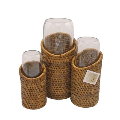 Set mit 3 Pye-Vasen aus honigfarbenem Rattan