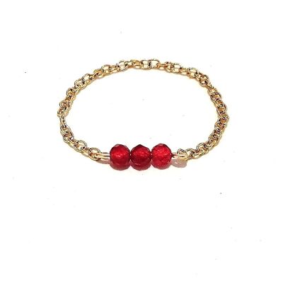 Gold Stainless Steel Chain Ring with Ruby