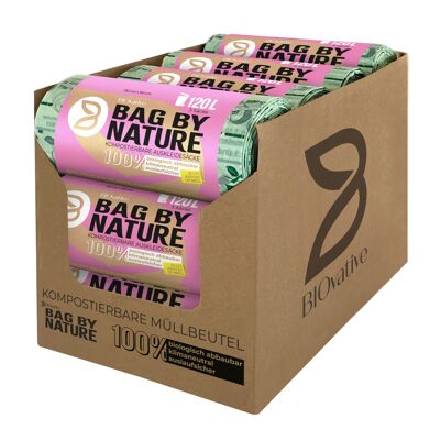 120L compostable organic garbage bags: 12 rolls in a shelf-ready carton, 5 bags per roll