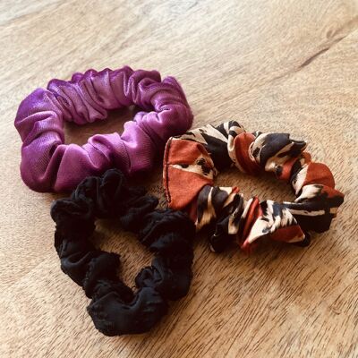 Set of 3 Upcycled Scrunchies - Manhattan-Marrakech-Toulouse