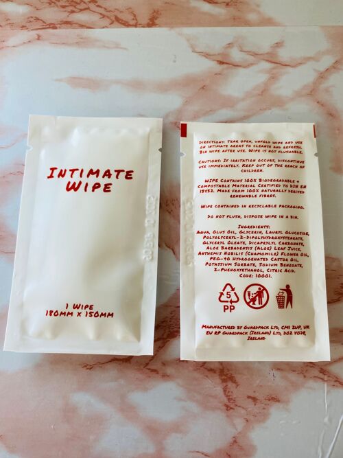 Intimate hygiene wipe/sachet, unisex, period hygiene daily hygiene