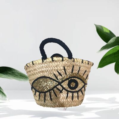 Wink Embroidered Sequins Straw Bag