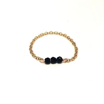 Gold Stainless Steel Chain Ring with Black Spinel Trio