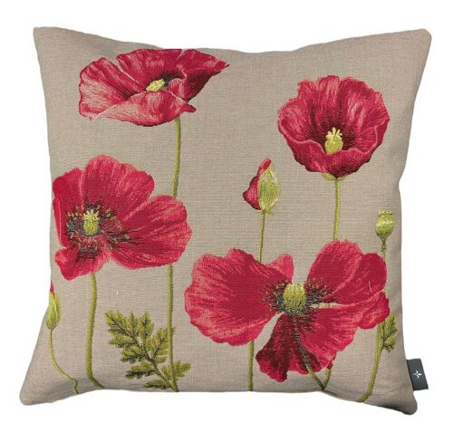 Housse de coussin tissée coquelicots