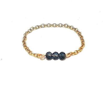 Gold Stainless Steel Chain Ring with Sapphire