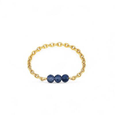 Bague chaînette en Acier Inoxydable Doré avec Saphir