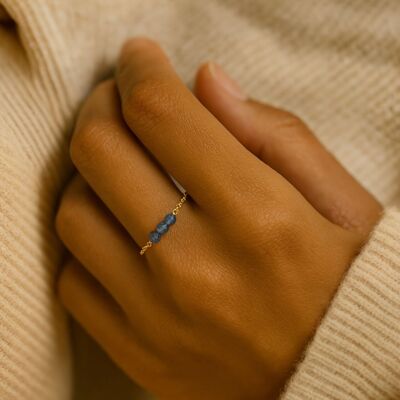 Bague chaînette en Acier Inoxydable Doré avec Aventurine Bleue