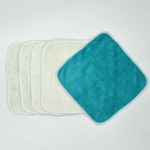 5 grandes lingettes bambou bio, nettoyage facile - vert turquoise