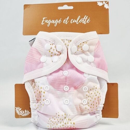 Couche lavable " tissus naturels", taille évolutive- Te1 Bambou -rose poudré pois