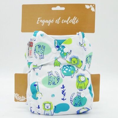 "Absorption +" washable diaper, organic bamboo, scalable size Te2 - Animals