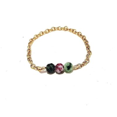 Gold Stainless Steel Chain Ring with Zoisite Ruby