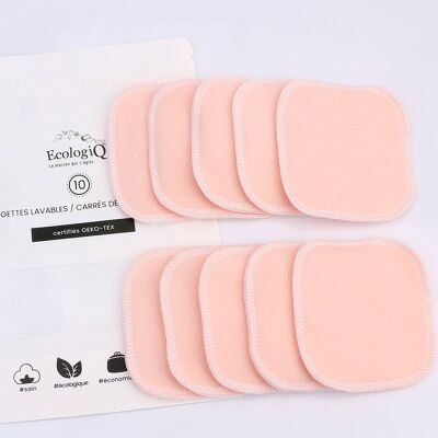 10 Lingettes lavables douces et naturelles - Rose clair