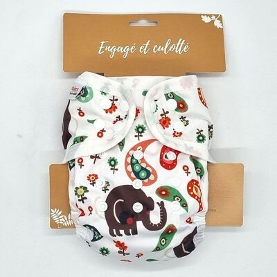 Washable diaper "natural fabrics", scalable size - Te1 - Bamboo - Brown Elephant