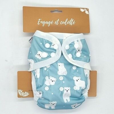 Washable diaper "natural fabrics", scalable size - Te1 - Bamboo - Polar bear