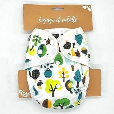 Washable diaper "natural fabrics", scalable size - Te1 - Bamboo - Green owl