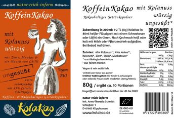 KolaKao épicé non sucré - le cacao caféiné avec 47% de noix de kola, chocolaté 5