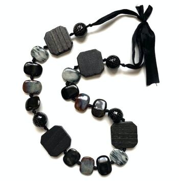 bracelet durable pierre noir/gris - taille unique - recyclé fait main à partir d'un collier existant du Népal 7
