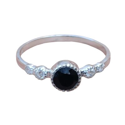 Handgefertigter Ring aus schwarzem Onyx mit CZ aus 925er Sterlingsilber