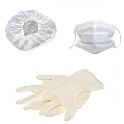 Hygienepaket: 1 Paar Handschuhe, 1 Maske, 1 Charlotte