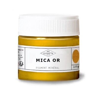 Mica dorada - 10 g - en tarro de cristal