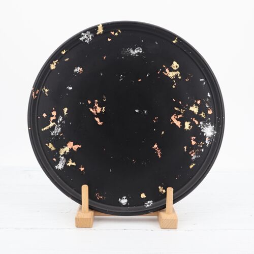 Handmade Jesmonite Large Circle Tray - Black & Coloured Leaf