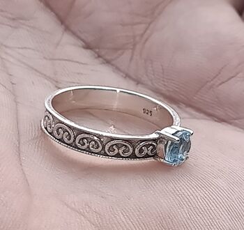 Bague faite à la main en argent sterling 925 avec topaze bleue 8