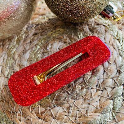 Red resin barrette with sequins