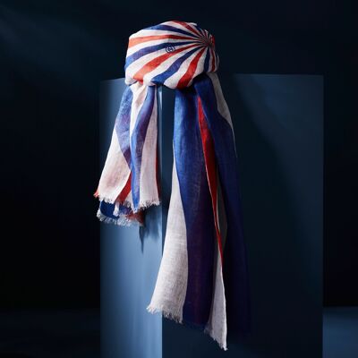 NAVACELLES blue white red scarf - linen - OJ Paris 2024