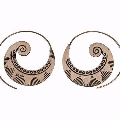 Beautiful Indian Tribal Vintage Spiral Brass Hoop Earrings