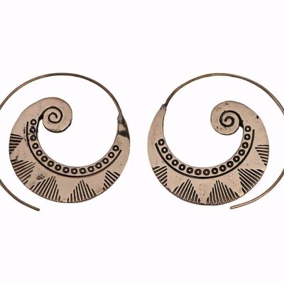 Belles boucles d’oreilles créoles en laiton spirale vintage tribal indien