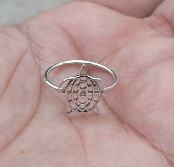 Bague faite à la main en argent sterling 925 en forme de tortue 2