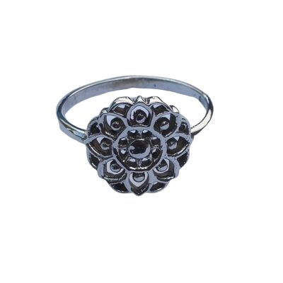 Hermoso anillo hecho a mano de plata de ley 925 con forma de flor