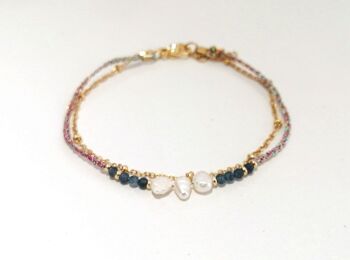 Bracelet double rang en acier inoxydable doré avec perles en Saphir véritable et perles d'eau douce 2