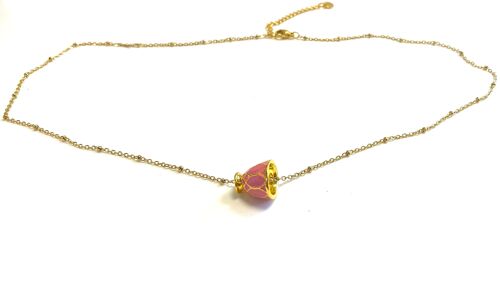 Necklace stainless steel gold teacup pink