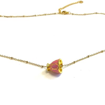 Necklace stainless steel gold teacup pink