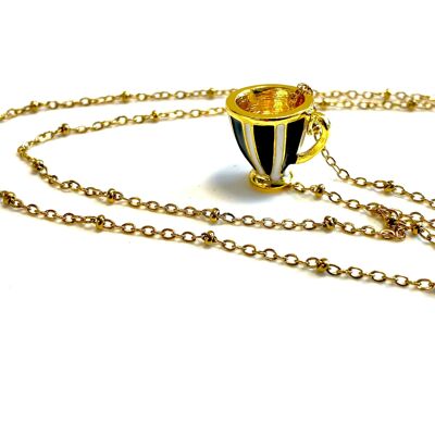 Necklace stainless steel gold teacup stripe black and white
