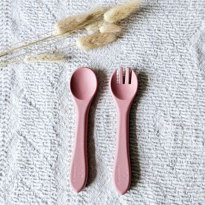 Silicone Spoon and Fork - Powder Pink