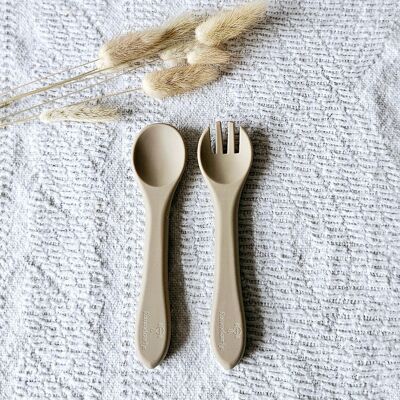 Cucchiaio e forchetta in silicone - Sabbia