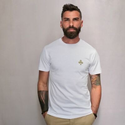 WHITE T-SHIRT WITH KHAKI CLOVER EMBROIDERY