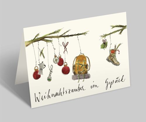 Weihnachtszauber im Gepäck | Weihnachtskarte | Klappkarte im Querformat | Wandern & Weihnachten