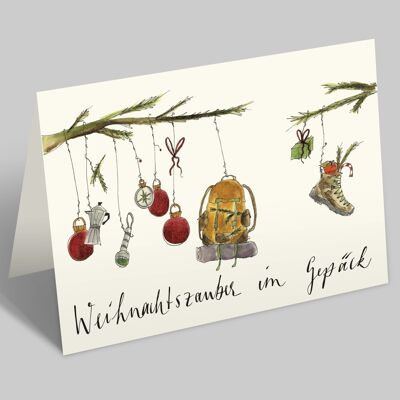 Weihnachtszauber im Gepäck | Weihnachtskarte | Klappkarte im Querformat | Wandern & Weihnachten