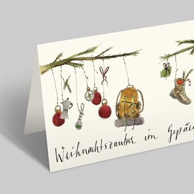 La magia del Natale in valigia | Cartolina di Natale | Biglietto pieghevole in formato orizzontale | Escursionismo e Natale